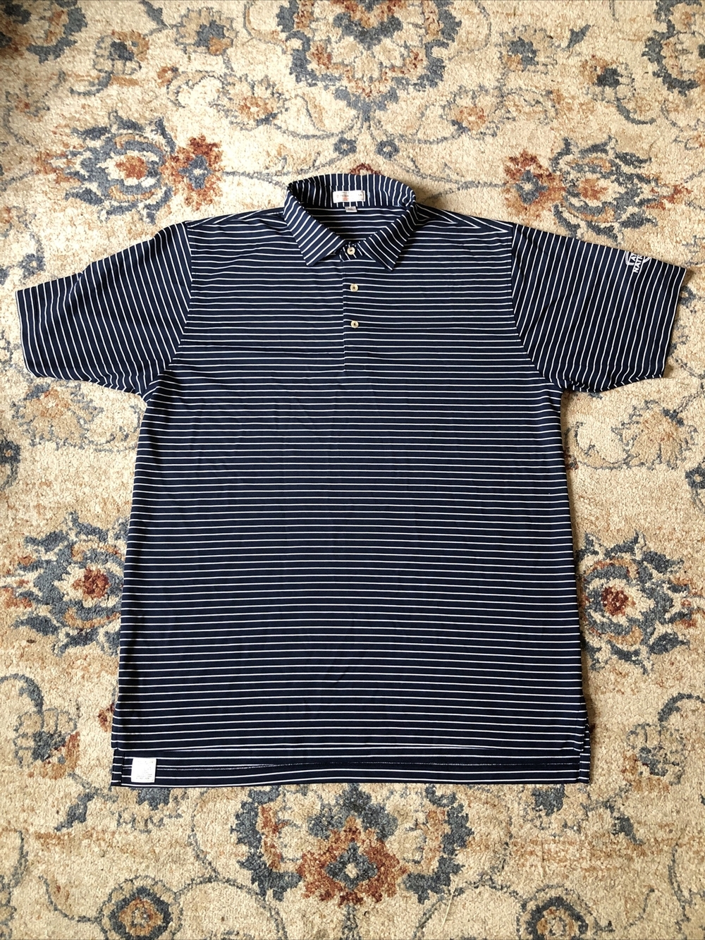 Peter Millar Summer Comfort Blue Striped Course Logo Polo Shirt Men’s Size 2XL